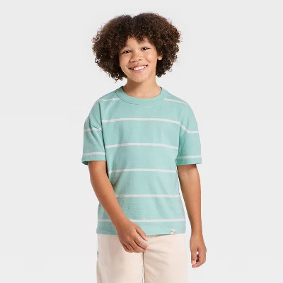 Boys' Short Sleeve Striped Oversized T-Shirt - Cat & Jack™ Green/Cream XXL | Target