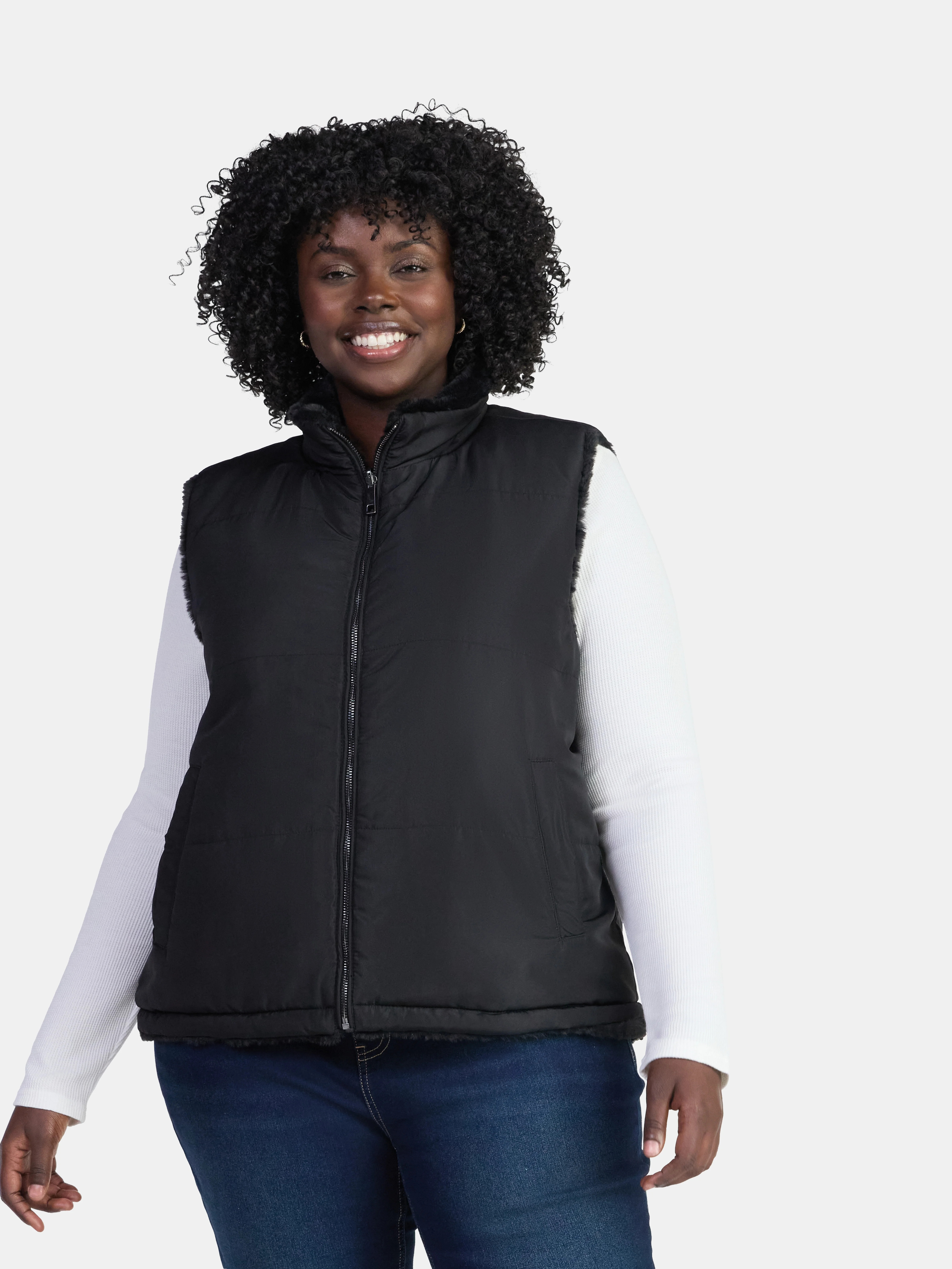 Time and Tru Women's and Women's Plus Faux Fur Reversible Vest, Sizes XS-2X | Walmart (US)