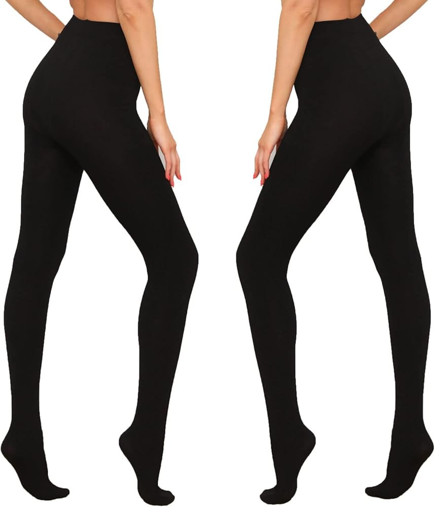 HA WA Fleece Lined Tights for Women, 2 Pairs Opaque Warm Tights with Control Top Pantyhose | Amazon (US)