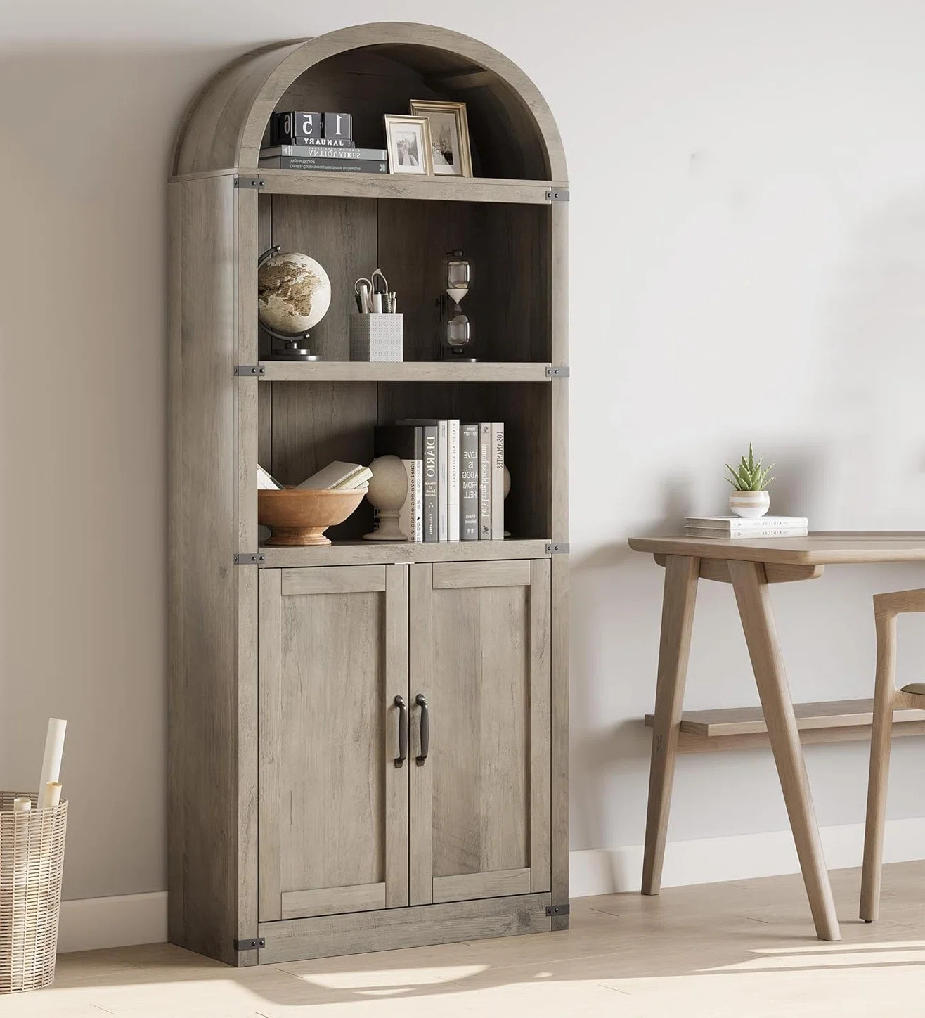Gracie Oaks Arched Bookcase,tall Bookcase Farmhouse Display Storage Rack & Reviews | Wayfair | Wayfair North America