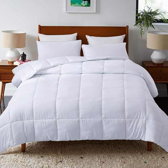 DOWNCOOL Down Alternative Quilted Comforter- White Lightweight Duvet Insert or Stand-Alone Comfor... | Amazon (US)
