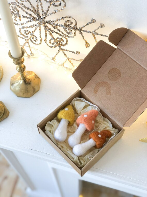 Needle Felted Mushroom Ornaments, Set of Three  Mushrooms. Christmas ornament. Woodland nursery .... | Etsy (US)