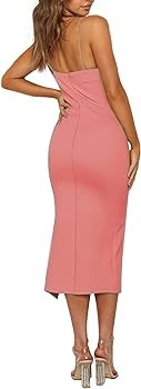 LYANER Women's Spaghetti Straps Split Hem Sleeveless Zipper Bodycon Midi Dress | Amazon (US)