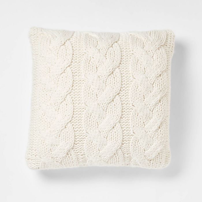 Oversized Chunky Cable Knit Square Throw Pillow Ivory - Threshold&#8482; | Target