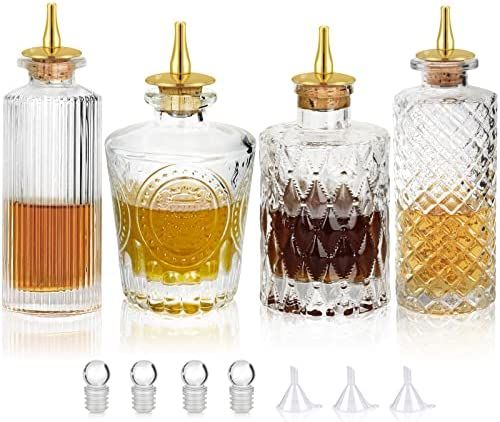 SuproBarware Bitters Bottle 4pcs Glass Dash Bottle Set for Cocktail with Zinc Alloy Dasher Top, D... | Amazon (US)
