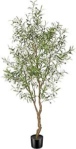 7ft Faux Olive Tree - Fake Potted Olive Silk Tree with Planter Natural Olive Branches and Realist... | Amazon (US)