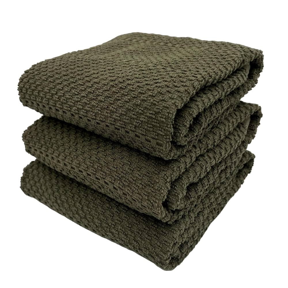 Olive Green Kitchen Hand Dish Towels: Oversized 28" x 18",100% Cotton Cloth Soft Cleaning Drying ... | Amazon (US)