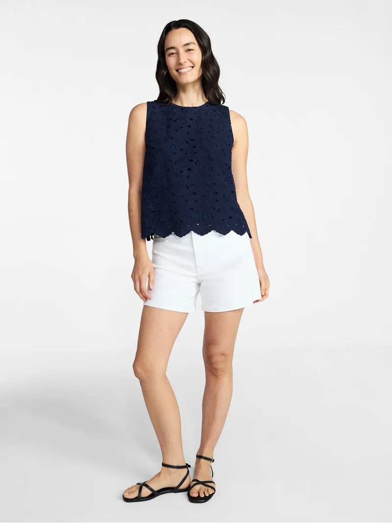 Time and Tru Women’s and Women’s Plus Eyelet Embroidery Top, Sizes XS-4X | Walmart (US)