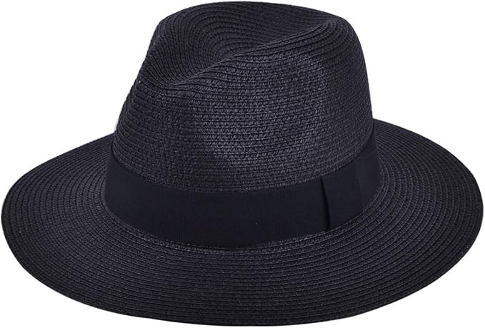 Lanzom Women Wide Brim Straw Panama Roll up Hat Fedora Beach Sun Hat UPF50+ | Amazon (US)
