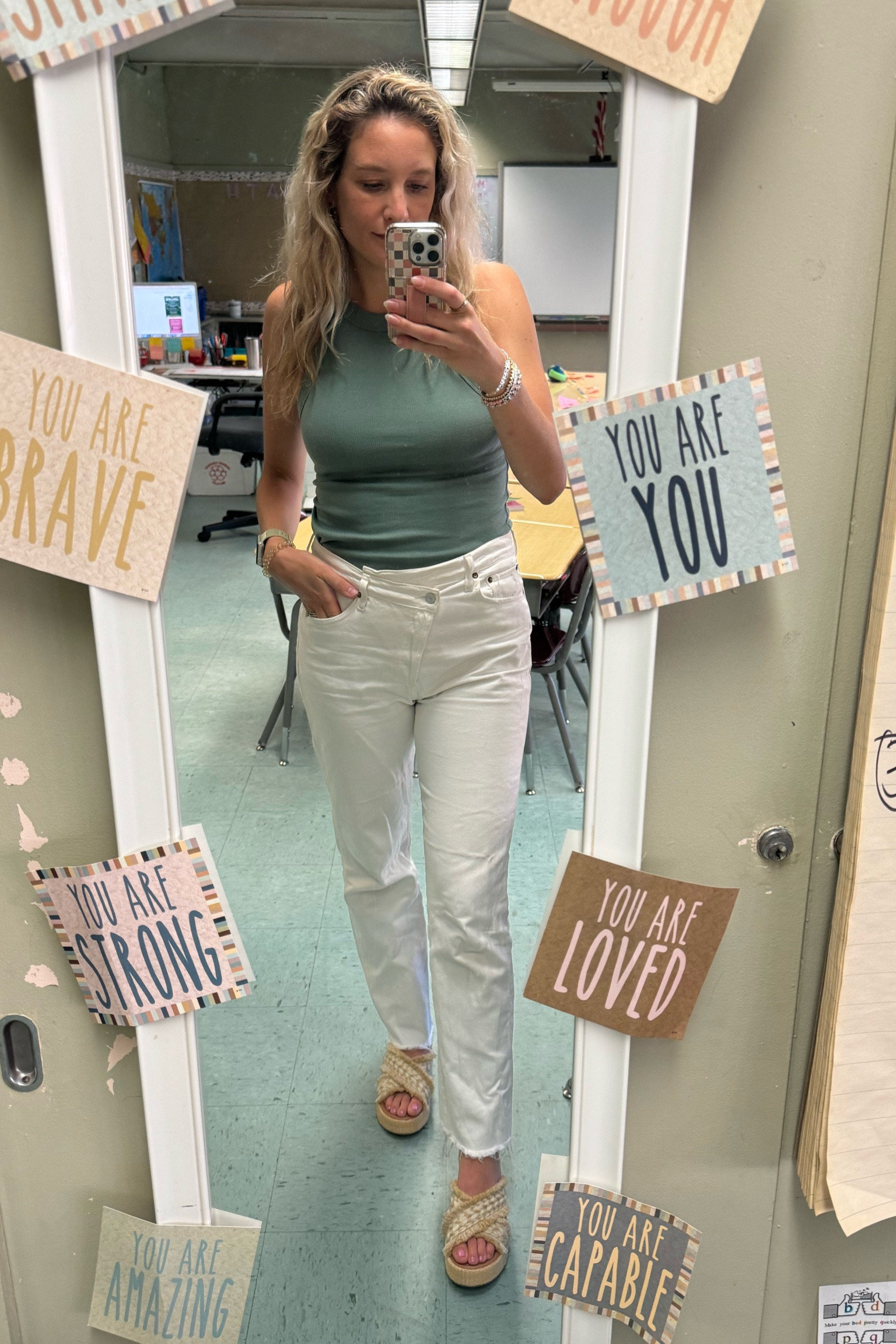 Teacher outfit! 🤍 

Target shoes 
Anthropology outlet white jeans
Old navy tank

#LTKMidsize #LTKSeasonal #LTKFindsUnder50