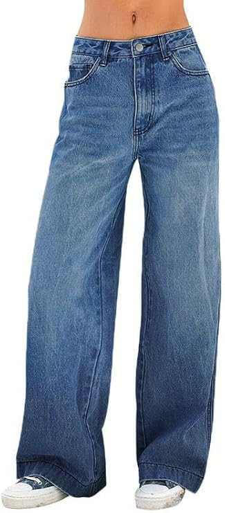 EMMIOL Women's 2026 Wide Leg Jeans Distress Mid Waist Denim Pants Vintage Y2K Trousers | Amazon (US)