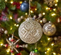 Silver and Gold Textured Glitter Ornament | Pottery Barn (US)