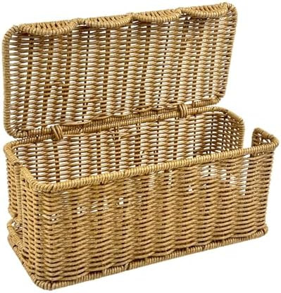 Scalloped Edge Handmade Cable Management Box, Elegant Plastic Rattan Cable Organizer, 2 Open Slot... | Amazon (US)