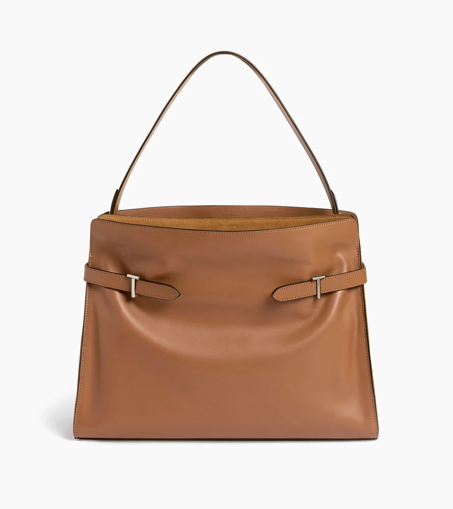Emie maxi handbag in smooth leather and suede | Le Tanneur