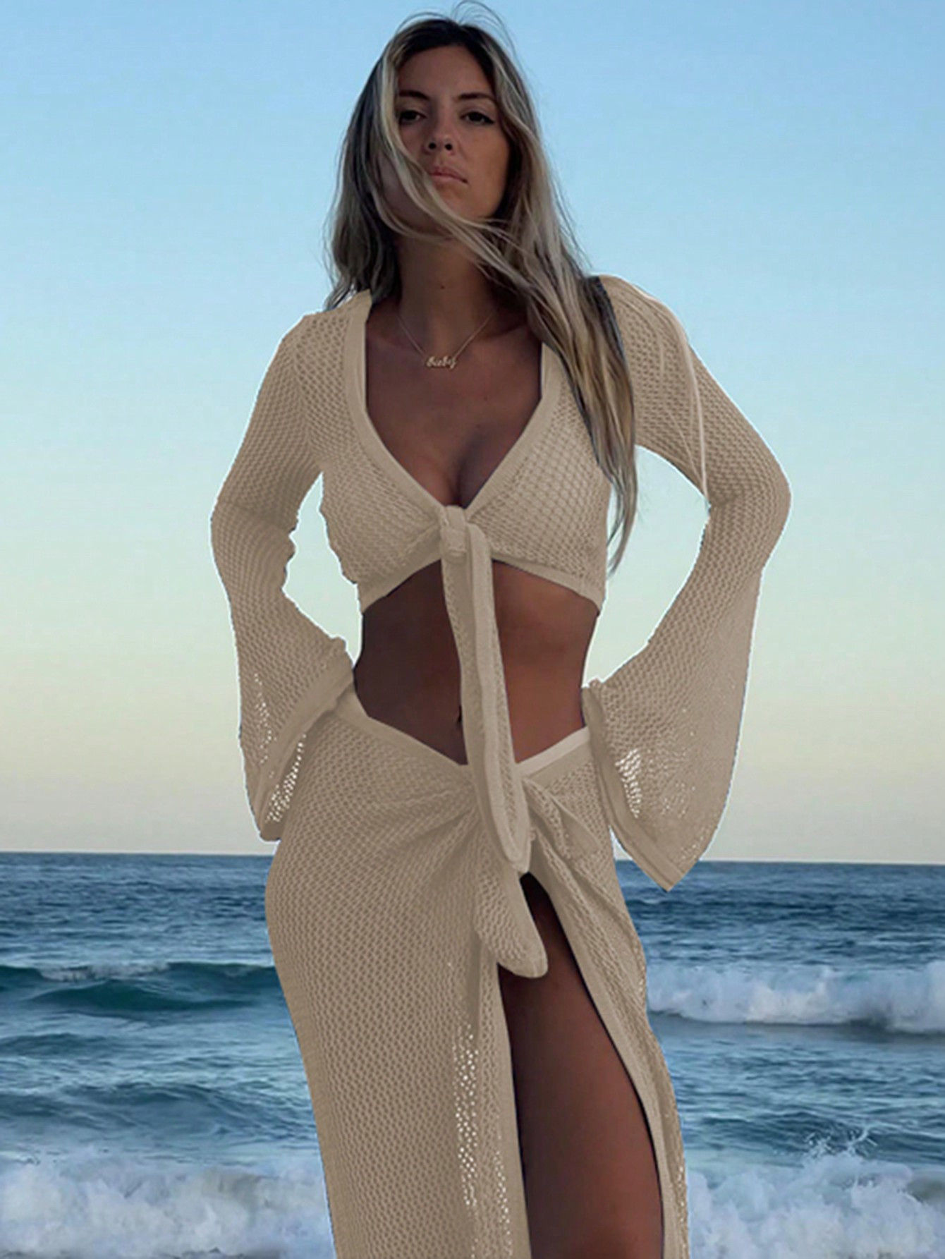 Women's Vacation Crop Top With Tie Up & Mini Skirt Suit Summer | SHEIN