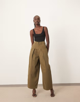 ARRANGE Remi casual twill barrel trouser in olive green | ASOS (Global)