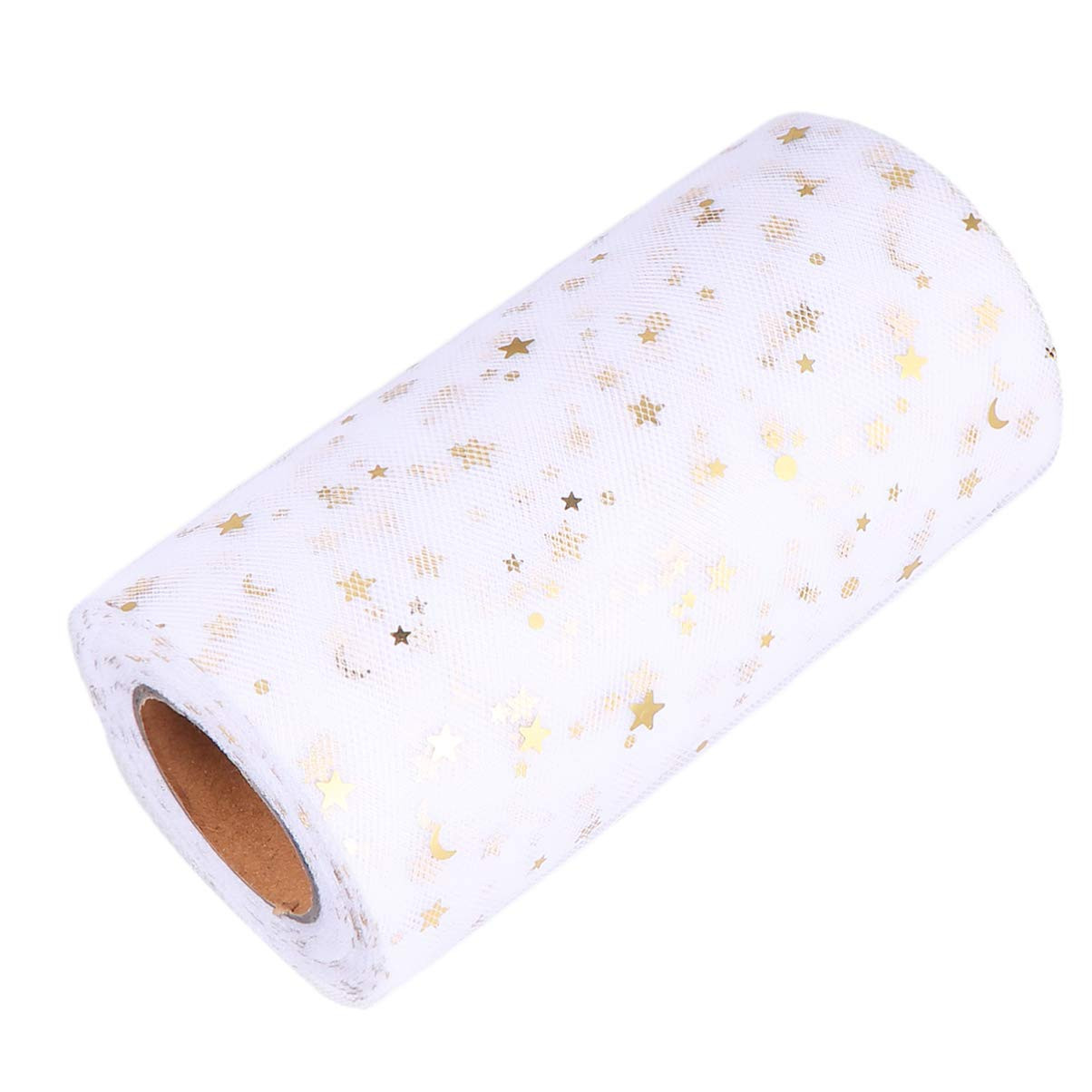 Mesh Ribbon Wide Whimsy Ribbons with Gold Star Moon Pattern DIY Craft Web Ribbon for Wrapping Hom... | Amazon (US)
