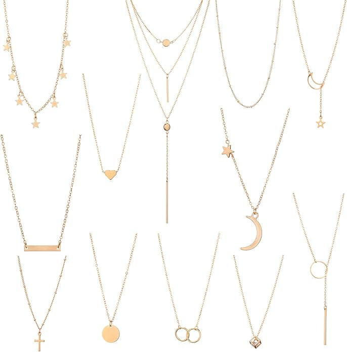 Starain 12Pcs Layered Choker Necklace Fashion Multilayer Chain Necklace Simple Gold Necklace Set ... | Amazon (US)