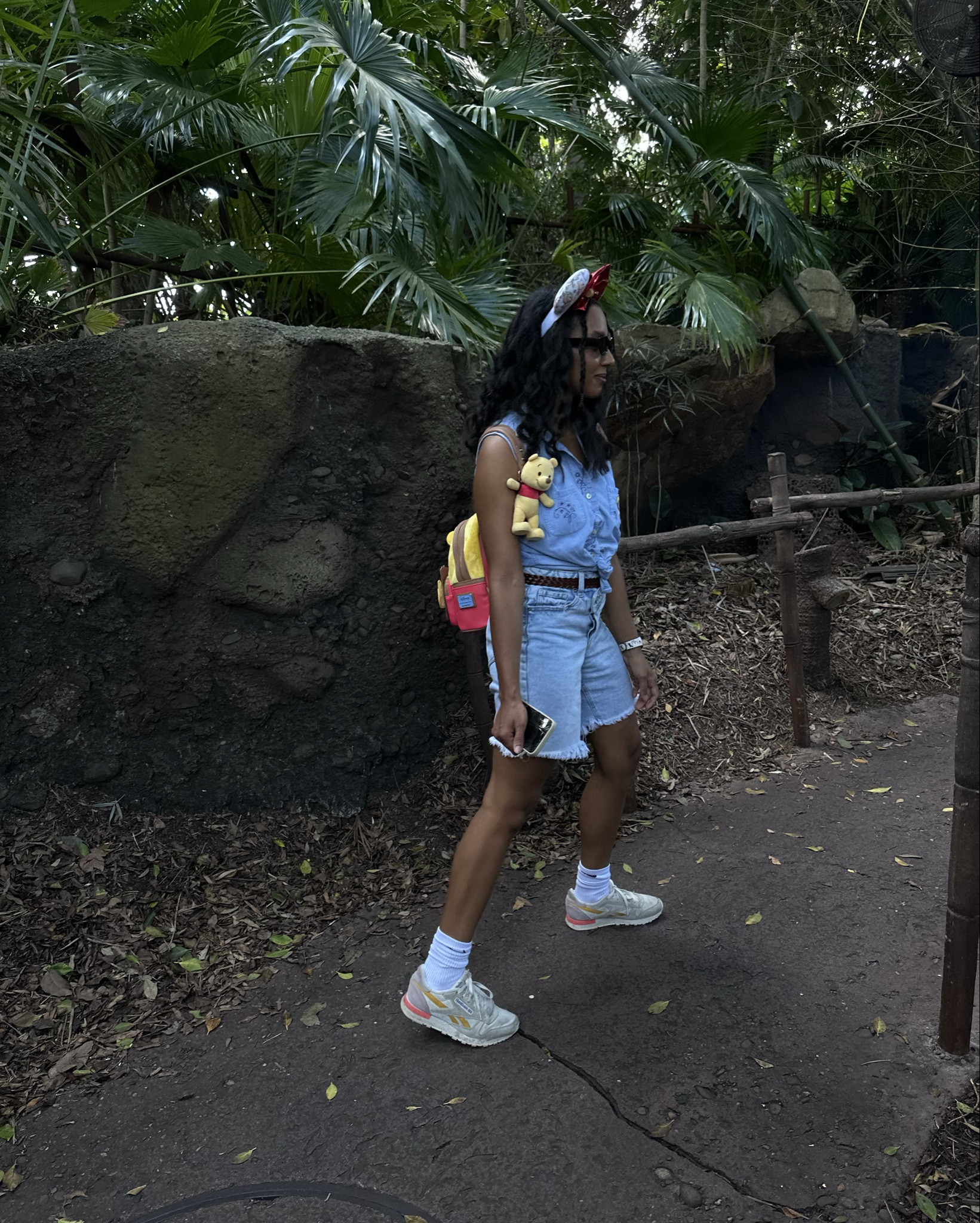 What to wear to animal kingdom? Denim. Light wash denim and sleeveless button downs reminiscent of a safari shirt 

#winniethepoohanimalkingdom #whattoweartoanimalkingdom #denimpooh #disneyfashion 