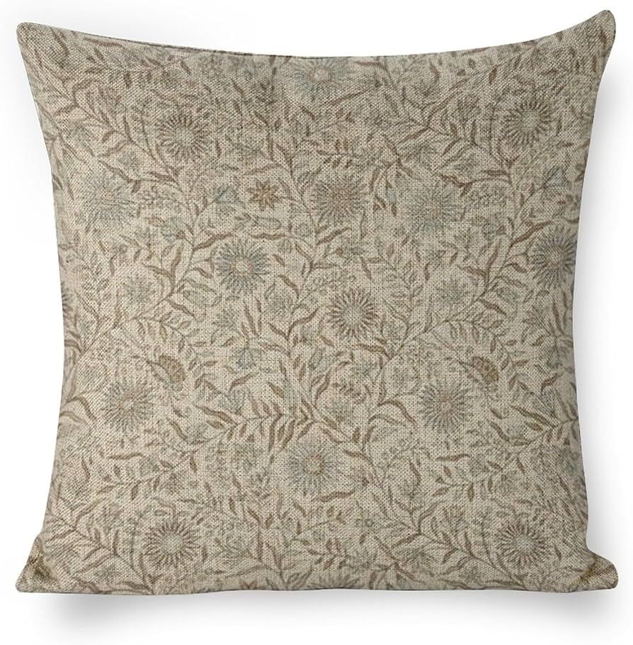 Throw Pillows Covers Designer Pale Light Blue and Brown Floral Pillow Cover Natural Style Lined L... | Amazon (US)