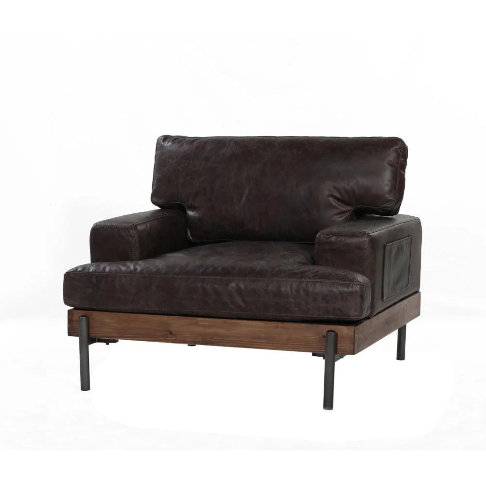 ACME Silchester Leather Accent Chair in Oak and Distress Chocolate - Walmart.com | Walmart (US)