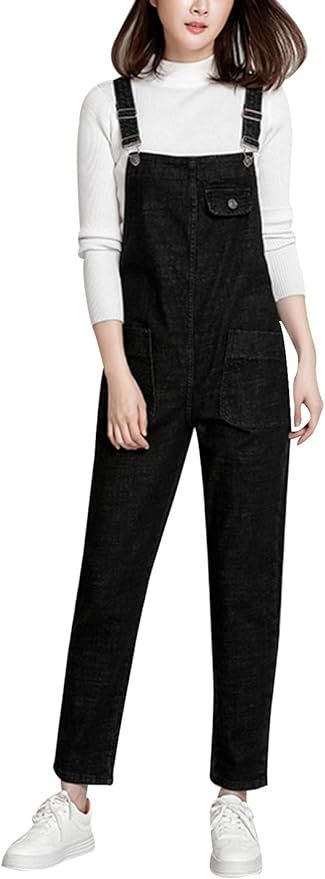 Yeokou Women's Casual Denim Bib Cropped Overalls Pant Jeans Jumpsuits | Amazon (US)