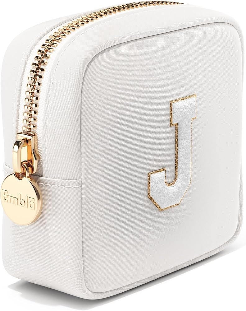 Embla Preppy Makeup Bag Travel Cosmetic Pouch, Cute Make up Case with Personalized Initial, Girls... | Amazon (US)