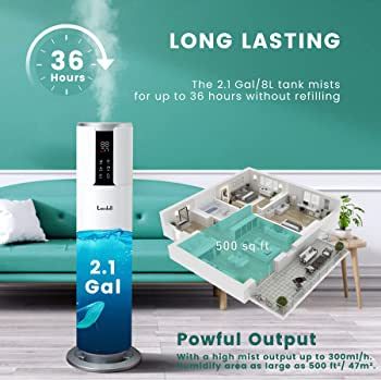 LACIDOLL 2.1Gal 8L Top Fill Large Humidifiers for Bedroom Large Room - Cool Mist | Amazon (US)