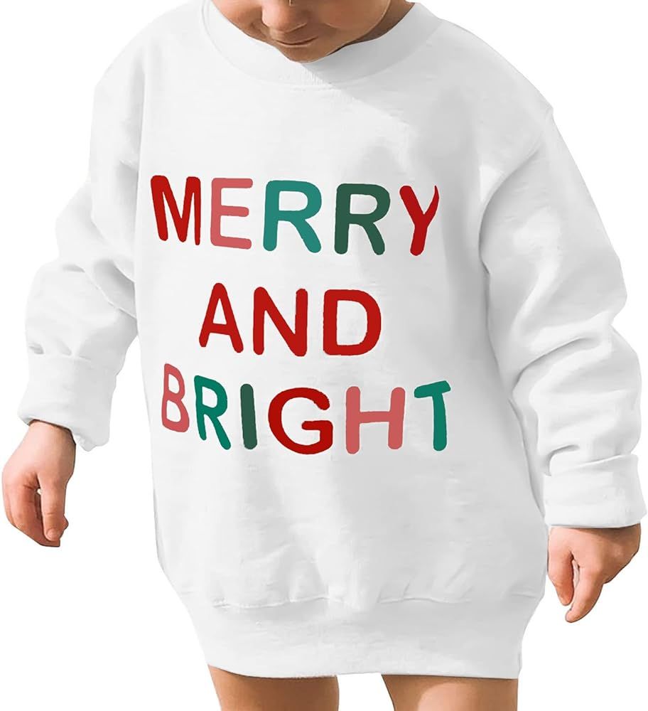 Baby Boy Girl Christmas Sweatshirt Merry and Bright Letter Print Sweater Kids Casual Long Sleeve ... | Amazon (US)