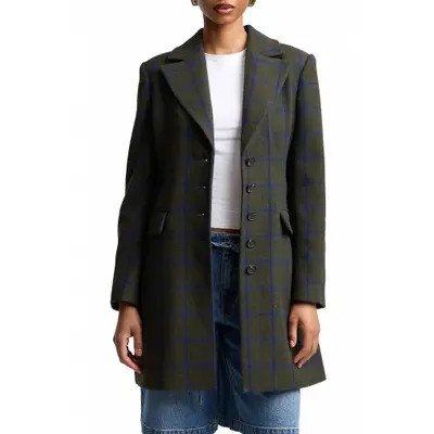 Avec Les Filles Sculpted Plaid Coat in Olive-Blue Plaid at Nordstrom, Size Medium | Nordstrom