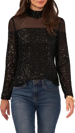 Illusion Yoke Sequin Mock Neck Top | Nordstrom