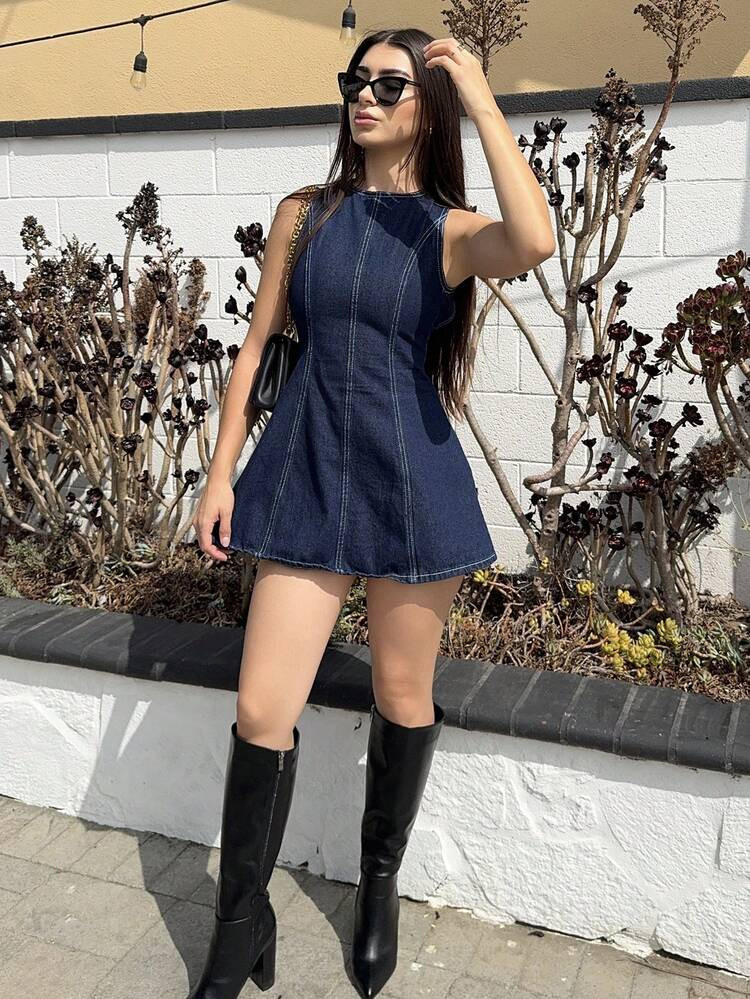 Andrea Bello Women's Sexy Backless Mini Denim Dress, Fashion Casual | SHEIN