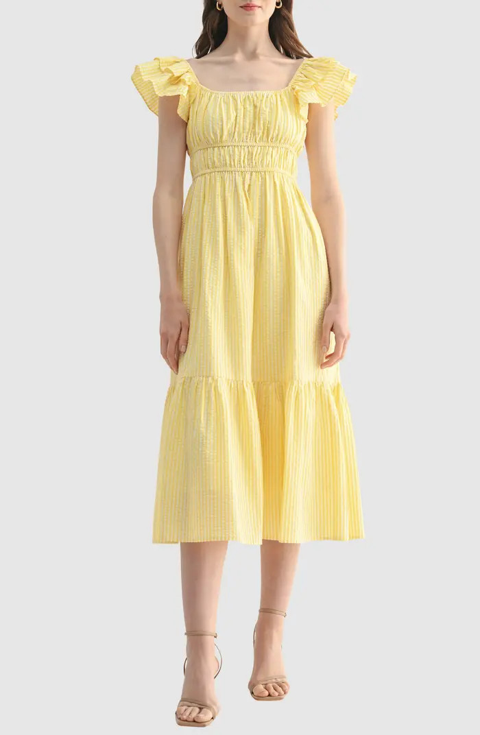 Lush Cinched Waist Tiered Cotton Midi Dress | Nordstromrack | Nordstrom Rack