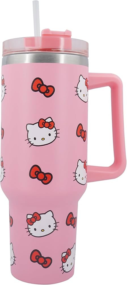 Kitty Say Hello HD 40oz Tumbler with Handle and Straw, Insulated Cup Reusable Stainless Steel Wat... | Amazon (US)