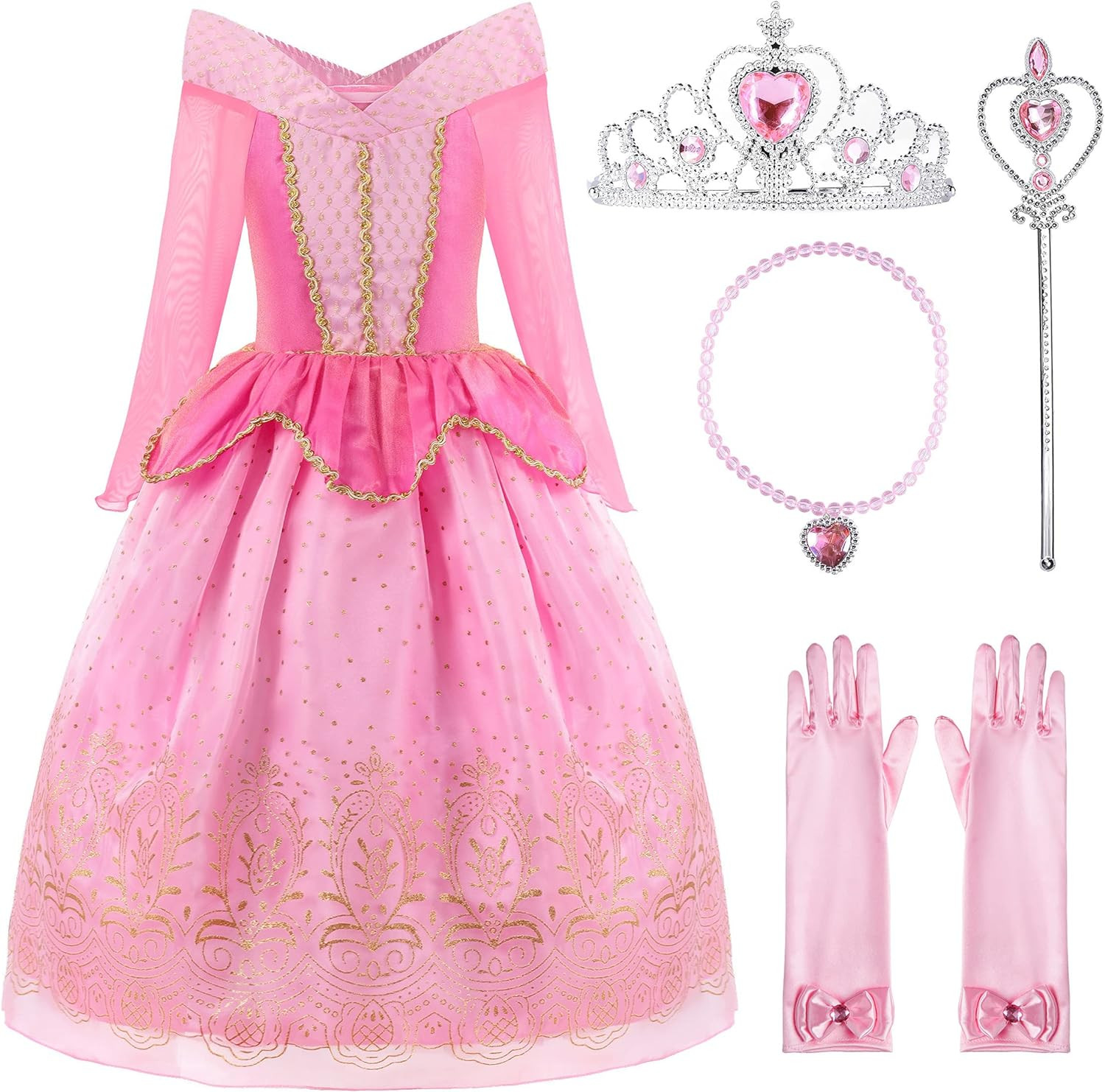 ReliBeauty Girls Princess Dress up Costume with Accessories, 5, Pink | Amazon (US)