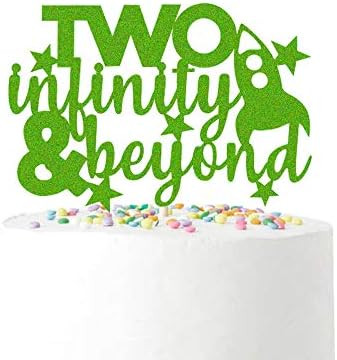 Green Two Infinity and Beyond Glitter Cake Topper, Toy Story Inspired 2nd Birthday Cake Topper, Spac | Amazon (US)