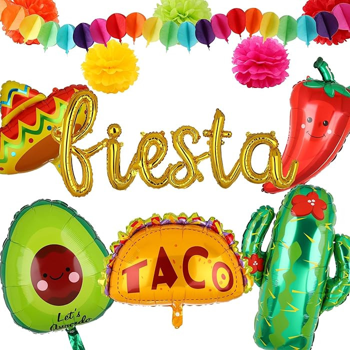 Fiesta Balloons Letter Banner Mexico Taco Llama Cactus Avocado Chili Pepper Mylar Balloon Birthda... | Amazon (US)