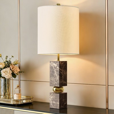 Maxax Modern Table Lamp, 25" Brown Marble Bedside Lamp with Cylinder Fabric Shade, Minimalist Nightstand Lamp for Bedroom, Living Room, Office | Target