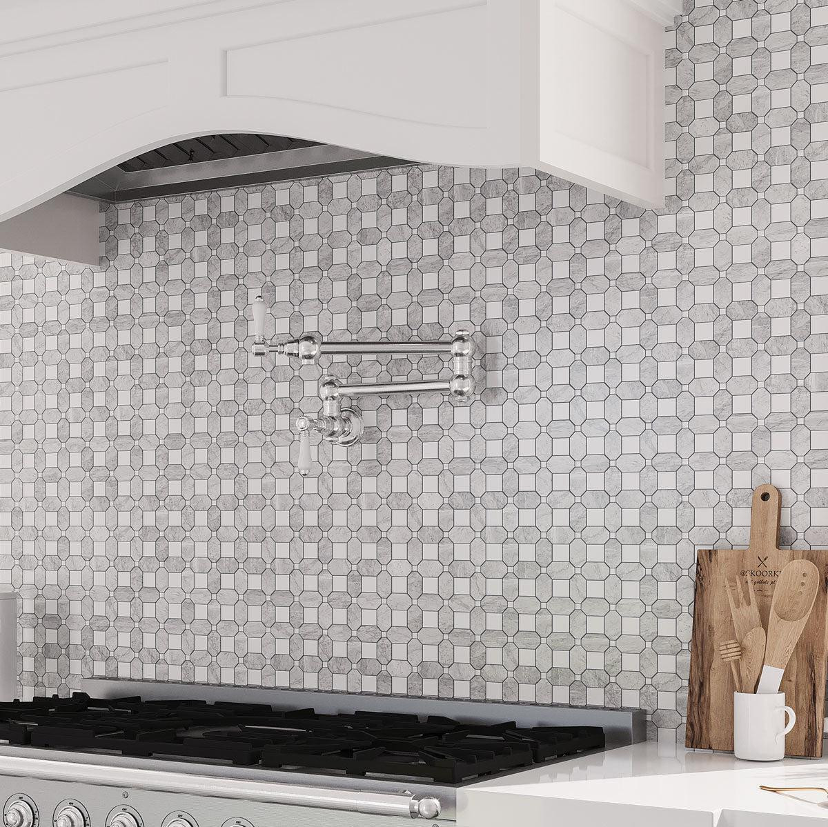 Thassos Square And Carrara Octagon Marble Mosaic Tile | Tile Club
