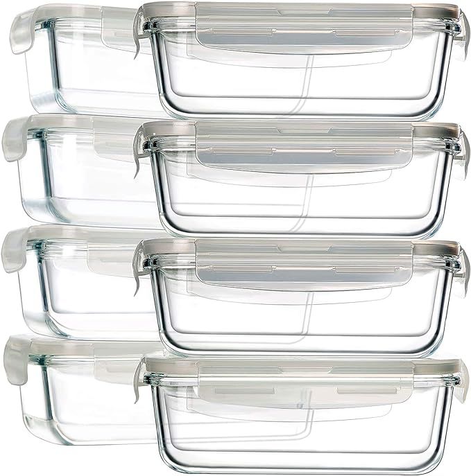 8 Pack Glass Food Storage Containers, BAYCO Glass Meal Prep Containers, Airtight Glass Storage Co... | Amazon (US)