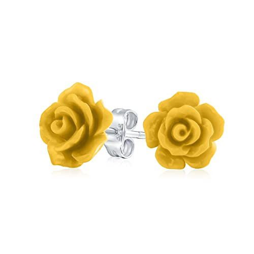 Romantic Delicate Floral 3D carved Yellow Rose Flower Stud Earrings For Women Teen For Mother Silver Plated | Amazon (US)