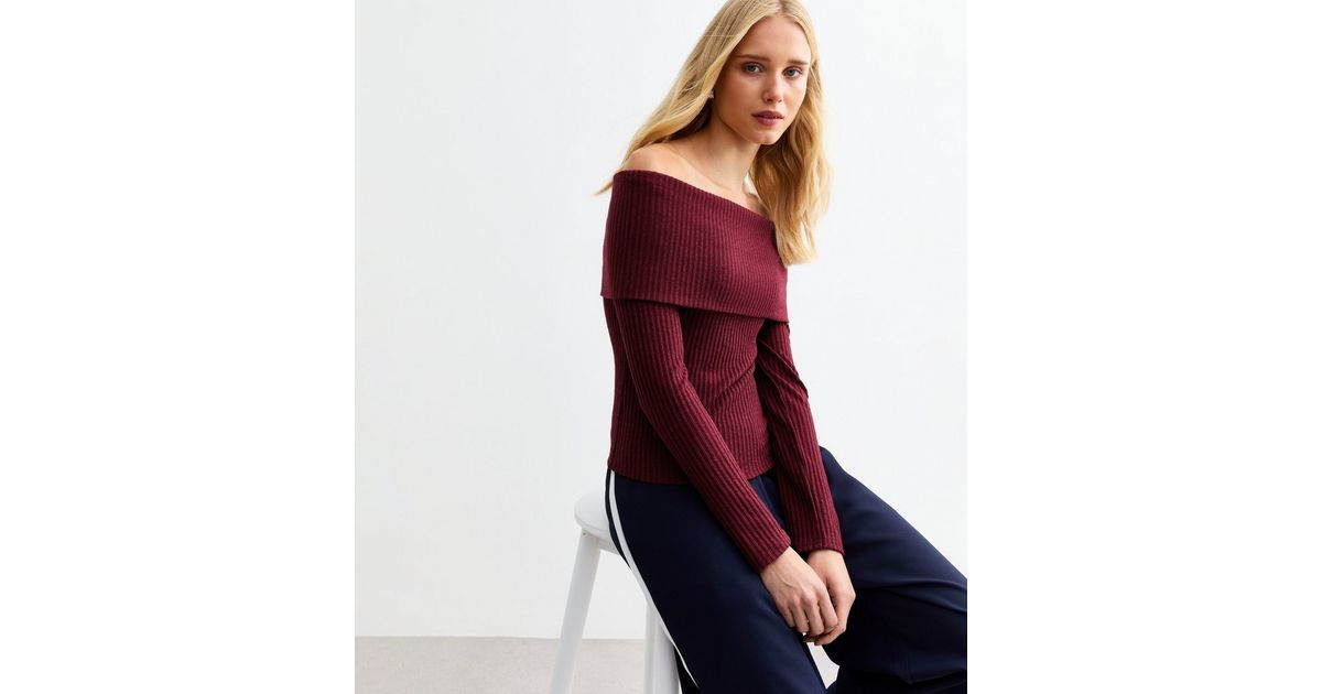 Burgundy Ribbed Bardot Jumper
						
						Add to Saved Items
						Remove from Saved Items | New Look (UK)