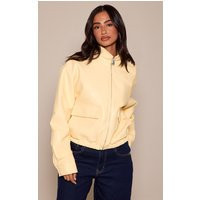 Petite Butter Yellow Faux Leather Bomber Jacket | PrettyLittleThing UK