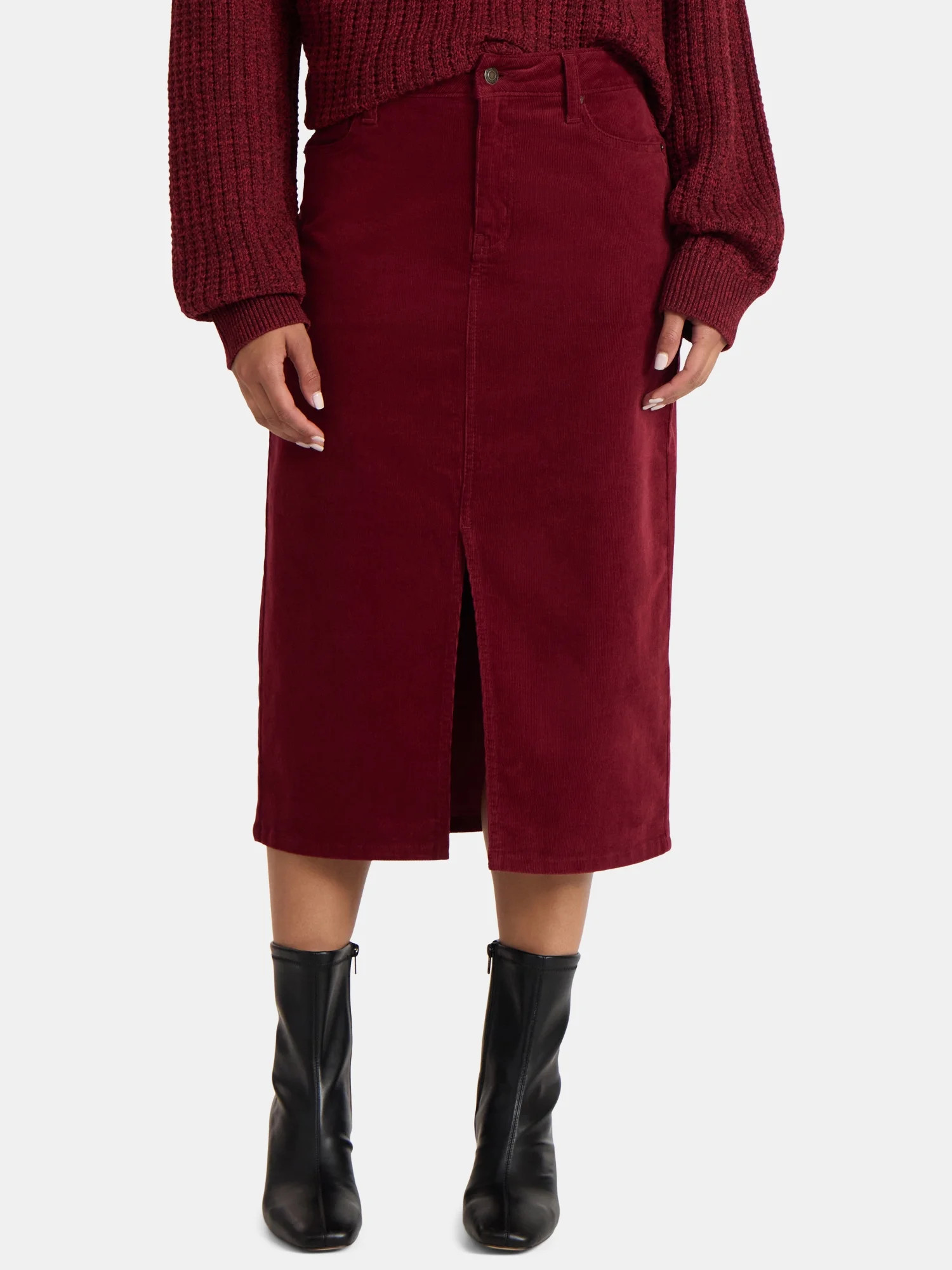 Time and Tru Women's Corduroy Midi Skirt with Front Slit, Sizes 0-20 | Walmart (US)