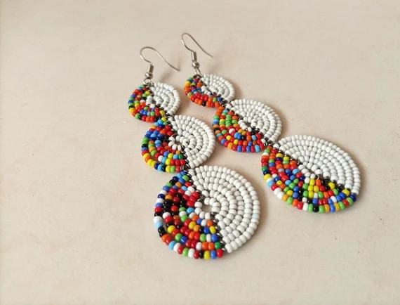 ON SALE African Beaded Masai Earrings Kenyan Maasai Beaded - Etsy | Etsy (US)
