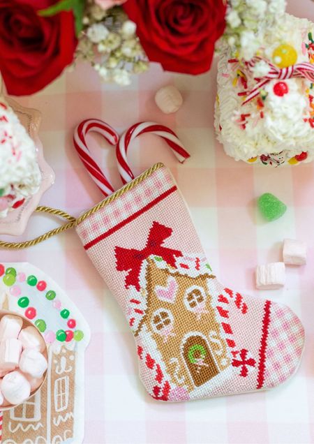 Tis the season for gingerbread houses! This darling mini needlepoint stocking is a must for Christmas! ❤️✨🩷 

#LTKhome #LTKHoliday #LTKSeasonal