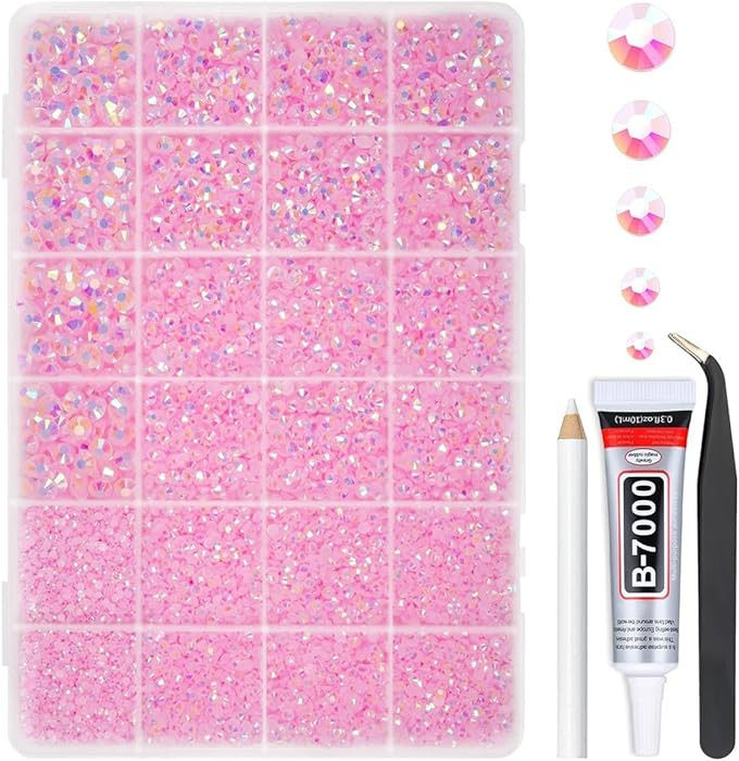 qiipii Light Pink AB Resin Rhinestones w B7000 Glue for Bedazzling Crafting 2mm-6mm Flatback Jell... | Amazon (US)