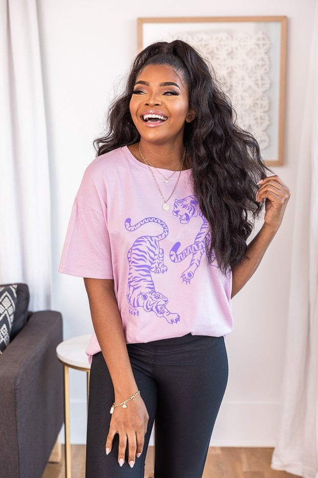 Tigers Lavender Oversized Graphic Tee | The Pink Lily Boutique