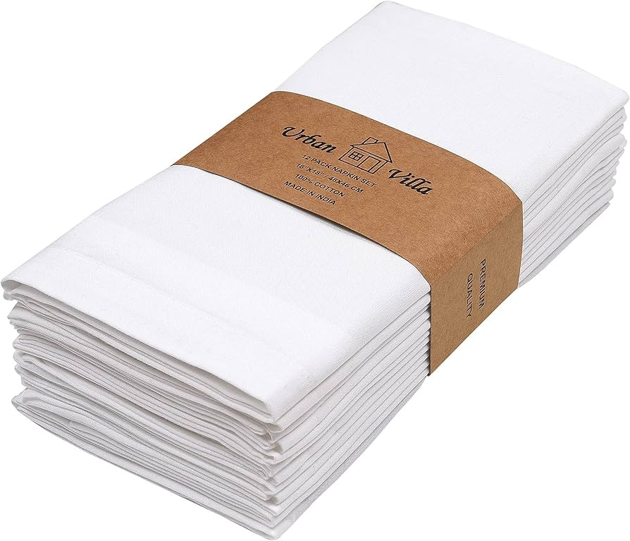 Urban Villa White Cloth Napkins 100% Cotton Dinner Napkins (Set of 12) 18x18 Inches Absorbent Sof... | Amazon (US)
