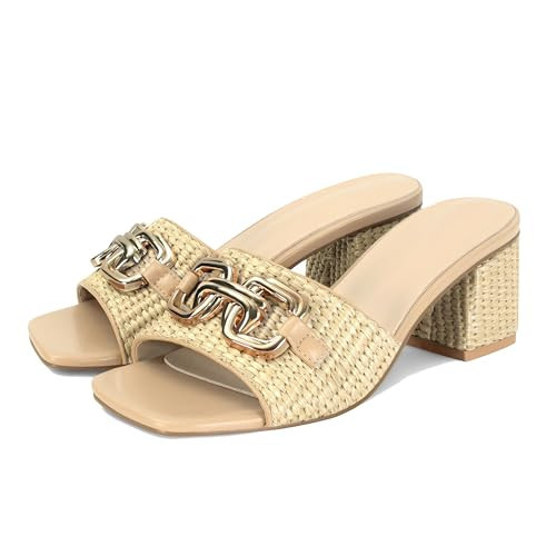 SOVANYOU Straw Sandals Block Heel Sandals Low Chunky Heels For Women Open Toe Summer Mules | Amazon (US)